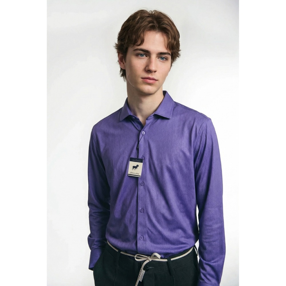 New Horn Legend HL Sport Polo Golf Shirt Mens Large Purple Long Sleeve Button Up
